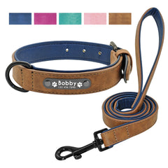 Leather Dog Collar Leash Set Personalized Customized - Mrdogcollar